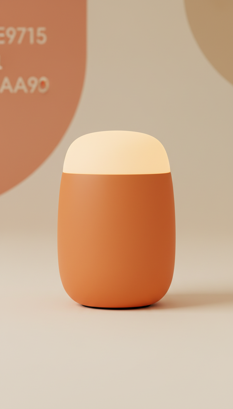 Corail Solaire portable tactile lamp, Three-quarter angle as default—lamp centered on a neutral tabletop (‘Lin Clair’),...