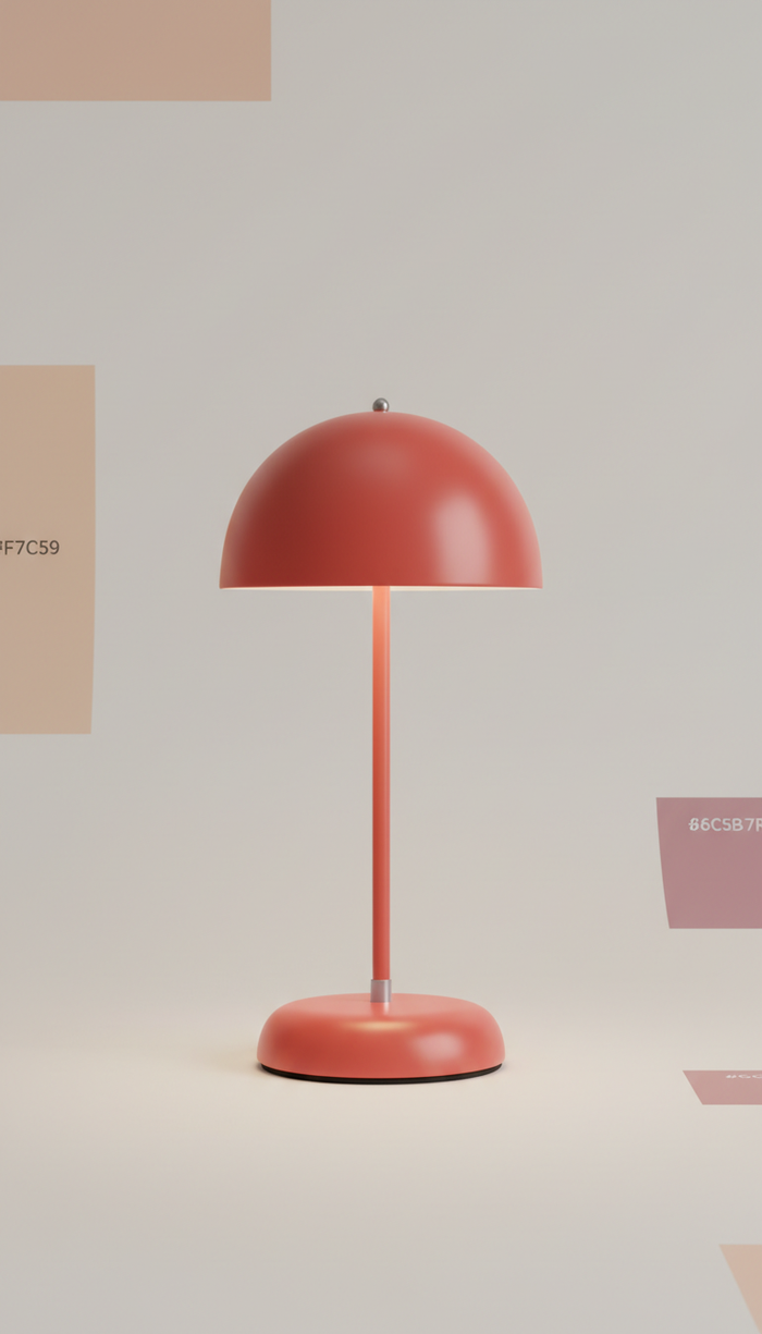 Coral Red Retro Lamp, Capture the lamps at a 3/4 angle to showcase their design intricacy. Use a neutral backdrop to...