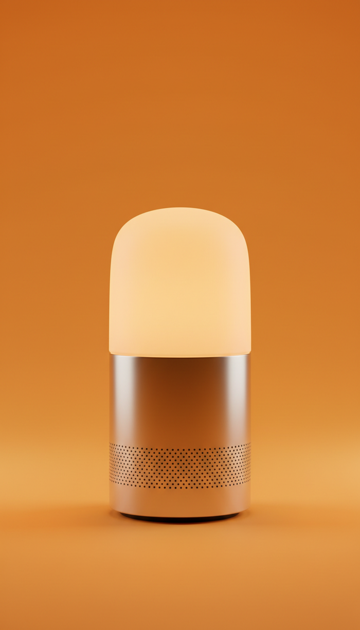 A straight-on, centered shot of the Sonic Glow speaker and light combo, highlighting the sleek and modern design. Set...